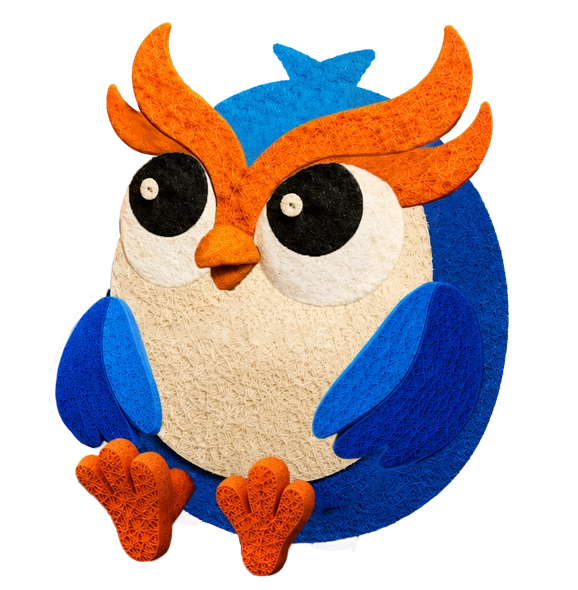 Owl on the rooftop holding up a love letter